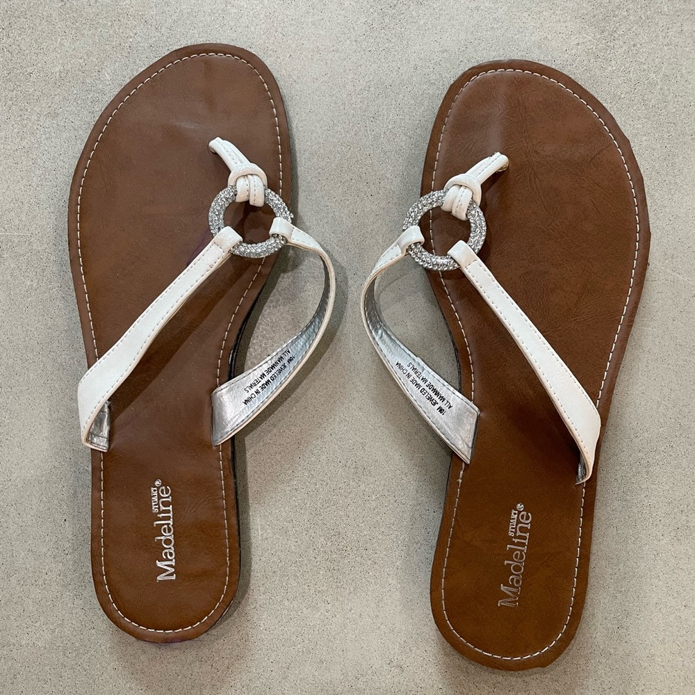 Womens white sandal with jeweled accent